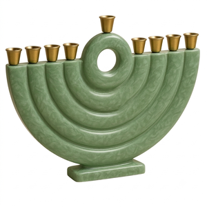 Ménorah Hanouka moderne en résine noire faite à la main, porte-bougies à 9 branches avec accents dorés, décorative religieuse juive pour Noël et Diwali - Product Image 6