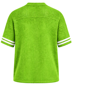 เสื้อเจอร์ซีย์กีฬาสีเขียวมะนาว คอวี แขนสั้น ลายทาง น้ำหนักเบา สั่งทำพิเศษ ทรงโอเวอร์ไซส์ สไตล์ลำลอง สำหรับทีมกีฬา - Product Image 2