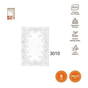 Lot de 8 nappes rectangulaires en plastique découpées, style floral en dentelle blanche, 26x32cm, pour vaisselle et décorations de fête - Product Image 1