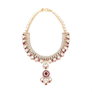 Ensemble de collier choker en diamants américains de créateur avec pierres Polki Kundan plaqué or 24 carats pour les occasions nuptiales - 10575591ML - Product Image 2