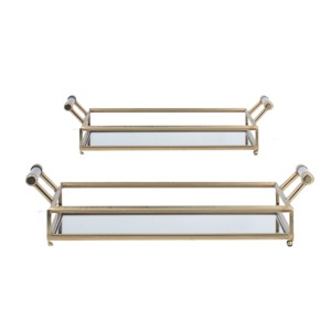 Rectangular <b>Mirrored</b> Storage Tray With Polished Metal Frame Modern Design Stackable For <b>Tabletop</b> Use - Product Image 3