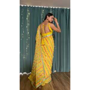 Beautiful Evening Dress <b>Saree</b> with Thread & Paper Mirror Work for Parties - Product Image 1