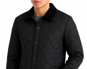 Chaqueta acolchada negra para hombre, con diseño de rombos, chaqueta de invierno, ropa exterior informal acolchada, chaqueta con botones al frente, abrigo ligero con aislamiento. - Product Image 4