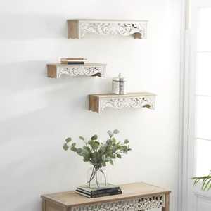 Set of 2 Triangle Wood Floating Wall <b>Shelves</b> Modern Geometric Interlocking Flower Pot <b>Adjustable</b> Flexible Design Living Room - Product Image 3