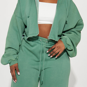 Ensemble de yoga sans couture lavé pour femme, 2 pièces, été, décontracté, avec fermeture éclair, pour le sport et l'entraînement, comprenant un sweat à capuche à manches longues et un pantalon - Product Image 3