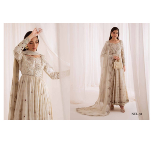 Ssumaira <b>Present</b> Omara festive <b>eid</b> collection by Nureh Embroidered Embellished silk & chiffon jacquard collection Anarkali - Product Image 2