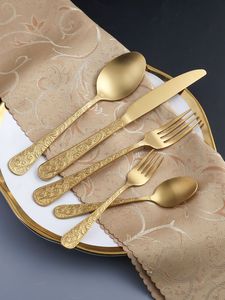 Juego de Cubiertos Reutilizables Dorados de 5 Piezas, Juego de Cubiertos de Acero Inoxidable Grabados para Bodas, Hoteles y Restaurantes - Product Image 6