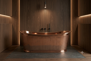 Baignoire autoportante en cuivre bicolore, design cannelé, finition patine verte antique et vertigris, dernière conception artisanale, pour la décoration d'hôtels - Product Image 4