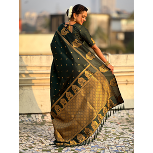Bottle Green Soft <b>Silk</b> Saree with Traditional Zari Woven Design Elegant <b>Shawl</b> - Product Image 4