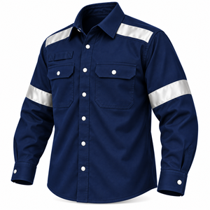 เสื้อเชิ้ตผู้ชายกันไฟพิมพ์โลโก้ได้ ทนทานสำหรับงานภาคสนาม พร้อมแถบสะท้อนแสง สีพื้น ชุดยูนิฟอร์มงานทางทะเลแบบสั่งทำได้ - Product Image 5