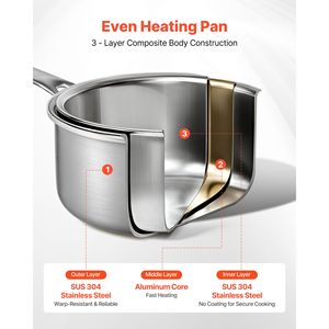 Pentola Antiaderente in Acciaio Inox da 4 Qt con Coperchio in Vetro, Multifunzione, Piccola Pentola per Cucinare - Product Image 3