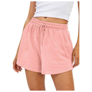Shorts pour femmes en tricot corail uni, taille mi-haute, cordon de serrage, poches élastiques, décontracté, respirant, coupe régulière, pour l'été, ODM - Product Image 5