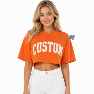 Crop top pour femme avec broderie personnalisée, col rond, manches courtes, coupe ample, t-shirt décontracté, printemps été, 100% coton, crop top d'été - Product Image 6