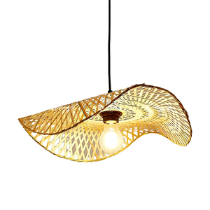 Premium Hand-Woven Bamboo Wavy Pendant <b>Light</b>, Modern Artisan Bamboo <b>Leaf</b> Ceiling Lamp, Sustainable Natural Fiber Lighting - Product Image 1