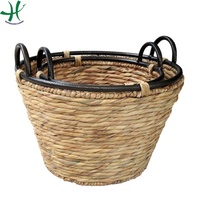 Panier de rangement rond en rotin tressé durable avec poignées, couleur personnalisable, pour salle de bain et présentation de vêtements