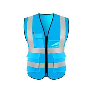 Chaleco de seguridad naranja de alta visibilidad para hombre, cuello en V, cierre de cremallera, rayas reflectantes, ropa exterior informal de poliéster transpirable - Product Image 6