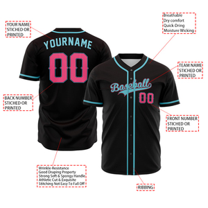 เสื้อเบสบอลแบบกำหนดเอง สีดำ ชมพู น้ำเงิน ระบายเหงื่อได้ดี แขนสั้น สำหรับผู้ใหญ่ ทั้งชายและหญิง - Product Image 5