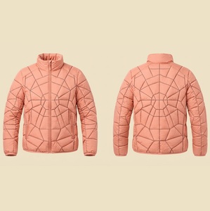 Veste matelassée de haute qualité à motif araignée, col montant, fermeture éclair intégrale, coupe-vent, en polyester, style Bubble Spider - Product Image 1
