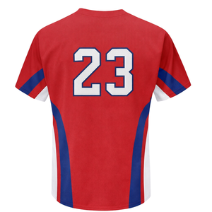 Jersey de Softbol Sublimado con Botones para Mujer, Corte Ajustado, Rojo y Azul, Uniforme Personalizado para Equipo con Diseño de Número en la Espalda - Product Image 3