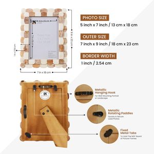 Cadre photo artisanal marron fait main avec incrustation d'os à motif festonné pour mur et décoration intérieure bohème, rustique et vintage - Product Image 3