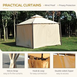 Gazebo in Acciaio Beige 10x10 con Tetto Ventilato, Zanzariera, Tende in Poliestere, Telaio Verniciato a Polvere per Cortile, Pergola, MDF, HDPE - Product Image 5