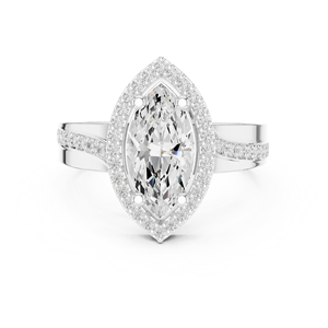 Anillo de compromiso clásico minimalista de oro blanco de 18 quilates con diamante cultivado en laboratorio, anillo halo marquesa Luminara, anillo corona marquesa imperial - Product Image 1