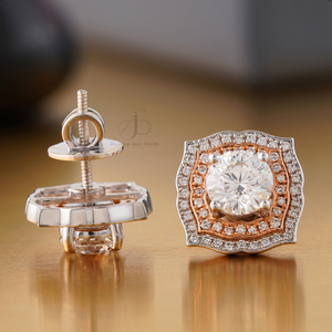 2.57 CT Two-Tone Double Halo Lab Grown Diamond Stud <b>Earrings</b> 14K White Yellow Rose Gold Trendy Style - Product Image 4