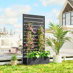 Fioriera da Giardino Nera per Esterni con Spalliera per Piante Rampicanti, Cassetta Rialzata e Cancelli con Recinzione e Spalliera - Product Image 2