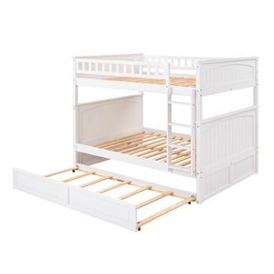Letto a castello matrimoniale in legno di pino con letto estraibile singolo e sponde di protezione, bianco - Letti per bambini (Vecchio SKU LP000044AAK) - Product Image 4