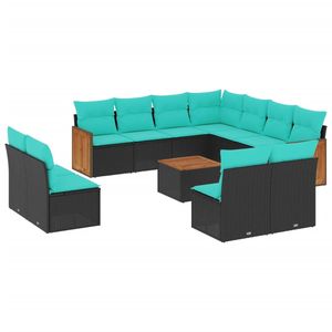 Juego de sofás de jardín de ratán sintético negro de 12 piezas con cojines - Product Image 2