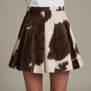 Falda de cuero genuino con pelo de vaca para mujer, falda de patchwork de cuero con pelo, cintura alta, pieza de moda de diseño único - Product Image 1