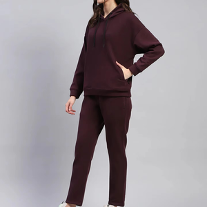 Ensemble de survêtement pour femmes, à capuche, manches longues, couleur unie, coupe ample, vêtements décontractés en coton, tenue d'automne avec poches latérales - Product Image 5