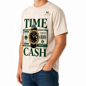 เสื้อยืดพิมพ์ลายนาฬิกา "เวลาคือเงิน" สำหรับผู้ชาย สไตล์ลำลอง ฮิปฮอป สตรีทแวร์ ผ้าฝ้ายระบายอากาศดี เหมาะสำหรับฤดูร้อน - Product Image 3
