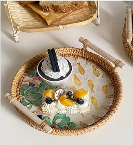 Bandeja de mimbre perla madre hecha a mano Vietnam Gran aperitivo postre fruta Casa de Té cestas de almacenamiento bandejas de servicio personalizadas mesa de centro - Product Image 3