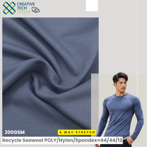 Tejido de punto interlock ligero y elástico en 4 direcciones, mezcla sostenible de lana de mar reciclada PET/Poliéster/Nailon/Spandex 44/44/12 - Product Image 2