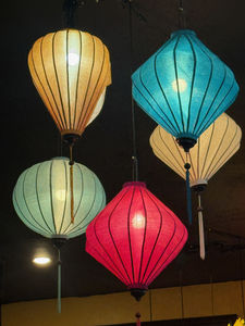 Set of 4 Hoi An Silk Lanterns: Bamboo, Mixed Colors, 40cm, Personalized lanterns, Wedding Garden - Product Image 3