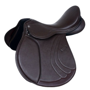 Sillín de caballo de salto inglés sintético personalizado con doble solapa, herrajes de acero inoxidable, diseño marrón y negro para montar a caballo - Product Image 1