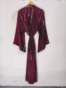 Robe longue kimono en soie Bridel, patchwork, pour couvrir le bikini, vêtement de nuit, kimono en sari indien vintage recyclé fait main - Product Image 5