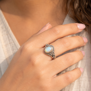 925 <b>Silver</b> Oval <b>Opal</b> Gemstone <b>Ring</b> Rose Gold Yellow Gold Plated Bezel Setting Boho Filigree Artisan Statement Jewelry Handmade - Product Image 2