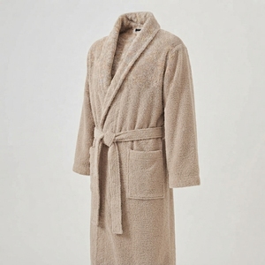 Women's Classic Terry <b>Robe</b> 100% Cotton Soft Solid Color Long Sleeve V-neck Knee Length Autumn Wear - Product Image 2