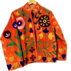 Chaqueta Bomber Suzani Hecha a Mano, Estilo Vintage, Tejida, Transpirable, Ecológica, Resistente al Viento, Bordada con Flores Indias, 100% Terciopelo - Product Image 1