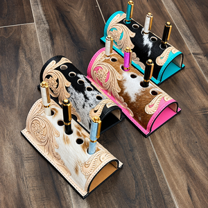 Nouvel organiseur de stylos en cuir façonné à la main de style occidental, en cuir de vachette véritable avec poils, motif floral, décoration de bureau, porte-stylos, accessoire de bureau - Product Image 4