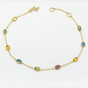 Pulsera de Cadena con Zafiro Ovalado Natural y Engaste de Bisel en Oro Amarillo Sólido de 18K al por Mayor - Memoria Jewels - Product Image 1