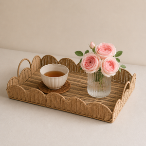 Plateau carré en rotin tressé de haute qualité, fabrication vietnamienne, avec poignée haute, pour comptoir de cuisine, décoration, présentation alimentaire, vente en gros - Product Image 1
