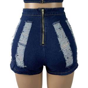 Women <b>High</b> <b>Waist</b> Denim <b>Shorts</b> Distressed Ripped Design Elastic <b>Waist</b> Casual Style Solid Color Blue <b>Jean</b> streetwear <b>shorts</b> - Product Image 3