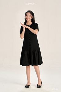 Vestido de Maternidad B2 MUM V1545 de Verano, Manga Corta, Tela Elástica Acanalada, Doble Capa, Dobladillo Cortavientos, Botones Florales Delicados - Product Image 5