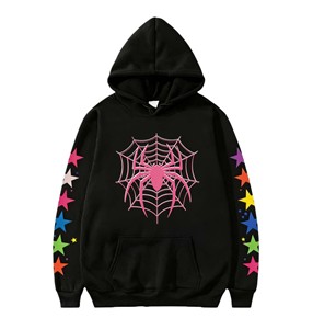 Sweat à capuche noir personnalisé en molleton de coton avec impression en relief motif toile d'araignée pour le streetwear urbain et décontracté - Product Image 3