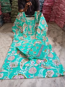 Women Casual Daily Wear Long Organic Cotton Lace Floral 3-Piece Kurti <b>Pant</b> Dupatta Set | V-Neck | (M 3XL) | Breathable | All - Product Image 4