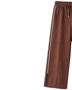 Pantalon de survêtement marron chocolat pour femme, coupe large, avec passepoil latéral, taille élastique et cordon de serrage, décontracté, coupe ample, jambe droite, pour la détente - Product Image 3