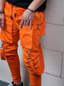 Pantalon cargo orange pour homme, coupe ajustée, avec poches, fermeture éclair, pour toutes les saisons, vêtements d'extérieur - Product Image 3
